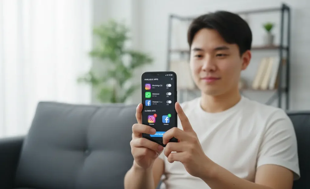 jeune homme dupliquant une app