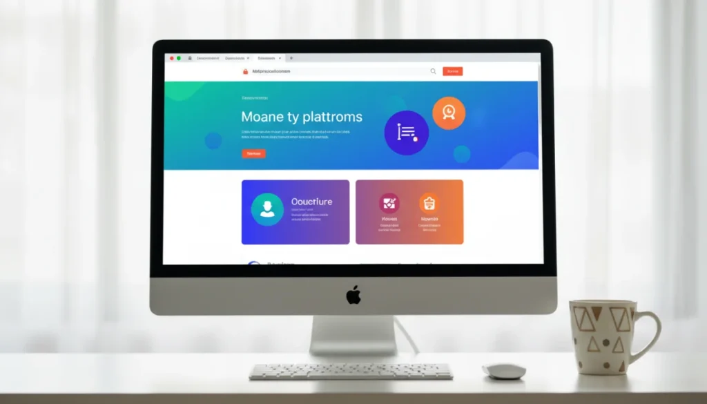 Interface colorée et moderne d'un site web sur un écran d'ordinateur, site comme lekrom