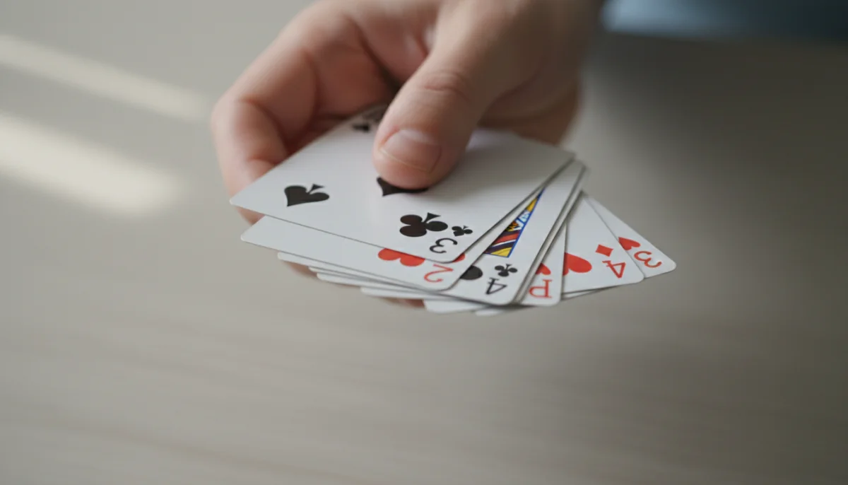 Main tenant un jeu de cartes mélangé, symbolisant les alternatives aux sites de petites annonces comme Wannonce.