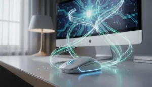 Souris d'ordinateur et flux de données numériques abstraits, symbolisant les sites pour torrent.