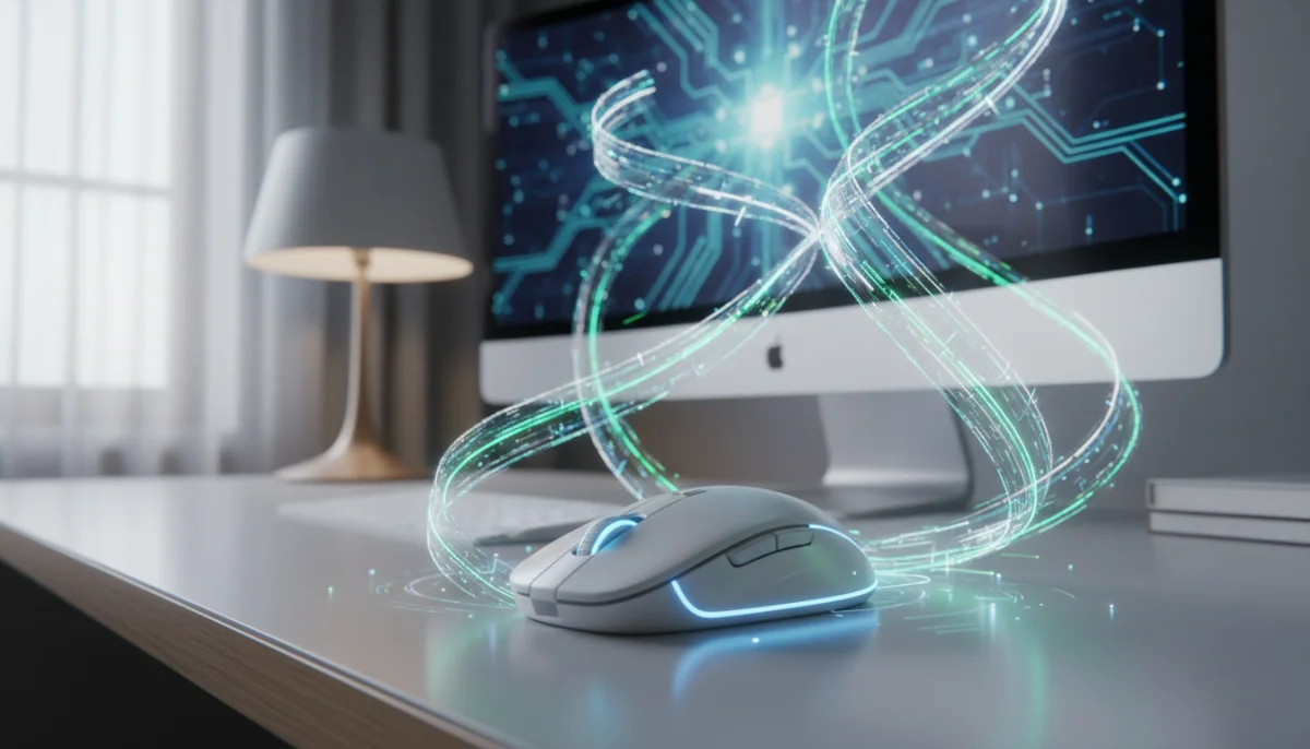 Souris d'ordinateur et flux de données numériques abstraits, symbolisant les sites pour torrent.