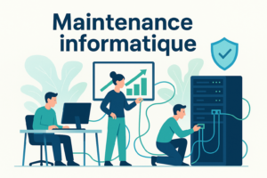 Illustration d’une entreprise de maintenance informatique optimisant un parc informatique sécurisé