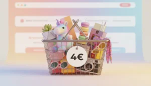 Panier d'achat en ligne avec articles variés et étiquette de prix basse, site comme AliExpress