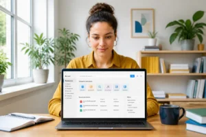 Personne explorant Hadlemans sur une plateforme numérique de ressources, avec recherche, documents et outils organisés à l’écran